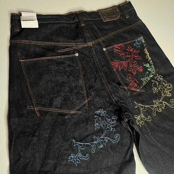 rocawear men’s denim shorts 38 raw black miami embroidered metallic thread y2k - Picture 10 of 11